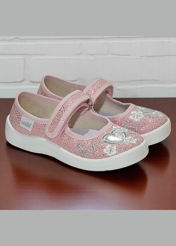 Светло-розовые ортопедические тапочки на липучке для девочки сменная обувь в садик валди Waldi с вышивкой, с цветами