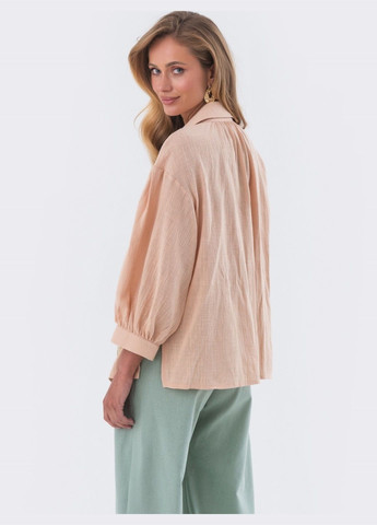Персиковая льняная блузка персикового цвета с вышивкой Dressa