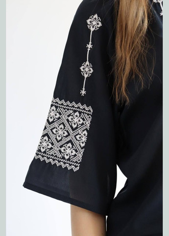 Темно-синя вишиванка жіноча наталка полтавка | синя сорочка з геометричною вишивкою | етно стиль MOTYV візерунок орнамент поліестер (324889027)