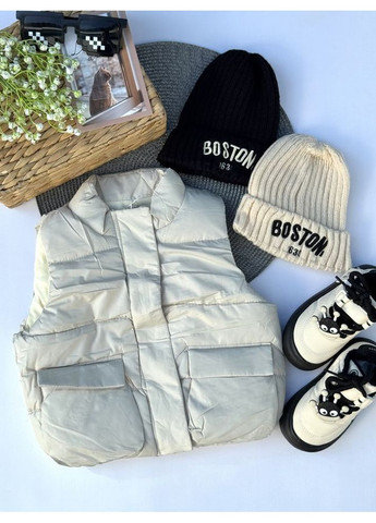 Комбинированная демисезонная демисезонная жилетка цвет светлый бежевый 10923 No Brand