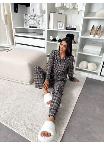 Жіночий домашній костюм в клiтину з фланелi графiтового кольору 35922 No Brand (368726739)