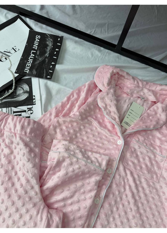 Рожева всесезон домашній жіночий комплект із м’якої тканини сорочка + брюки No Brand