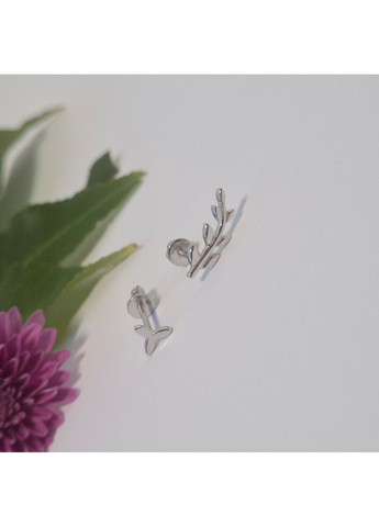 Срібні сережки гвоздики на закрутках Гілочка без каменів срібло 925 проби Родоване вс162/1р 1.47г Nobrand (364653498)