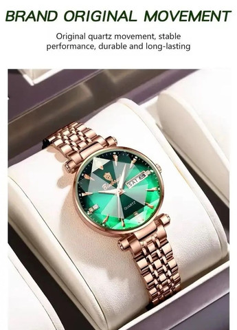 Годинник жіночий 5536 Rose Green з кристалами і металевим браслетом Olevs (358651021)