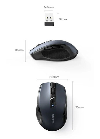 Беспроводная бесшумная мышь MU006 Ergonomic Wireless Mouse Ugreen (351382408)