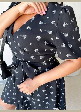 Платье-комбинезон Garna цветочный чёрный повседневный, праздничный, вечерний полиэстер, вискоза