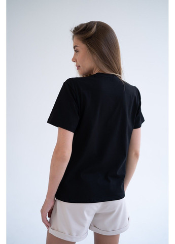Черная летняя женская хлопковая футболка базовая черная Teamv