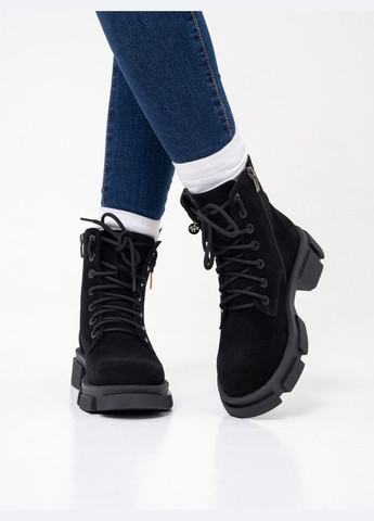 Зимние черные замшевые ботинки с вставкой ISSA PLUS из натуральной замши