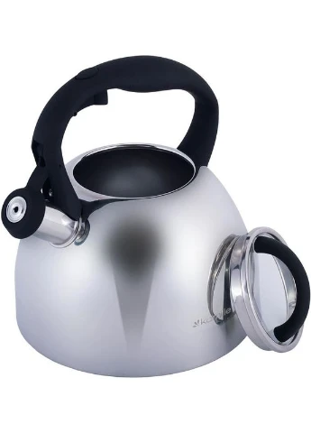Чайник Whistling Kettle 2.7л з нержавіючої сталі зі свистком і скляною кришкою (чорна ручка) KM-1089 Kamille (303633876)