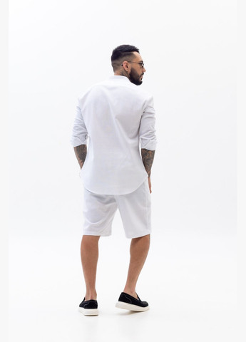 Белый летний льняный кэжуал костюм из лого ск с рубашкой, с шортами Vakko