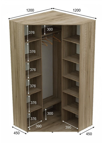 Шкаф-купе двухдверный угловой 120*120*250 см Дуб крафт серый ДСП + Зеркало Угол-2 Алекса (360456618)