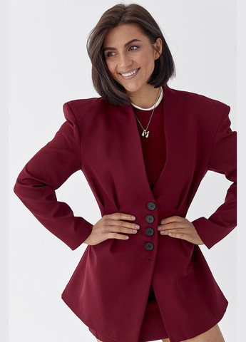 Бордовый женский приталенный удлиненный пиджак со складками Lurex - демисезонный