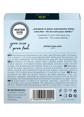 Презервативы 49 Pure Feel 3 шт INTERSHOP Mister Size (341303408)