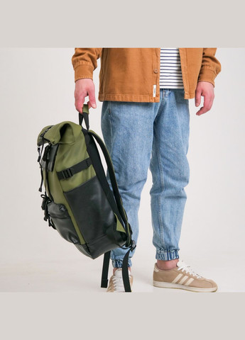Чоловічий ролтоп-рюкзак для ноутбука з відділенням для аксесуарів кольору хакі з екошкіри ToBeYou rolltopnew (293247133)