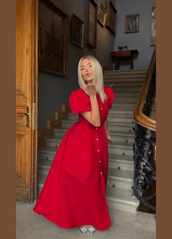 Червона повсякденний максі сукня на гудзиках Adelante однотонна