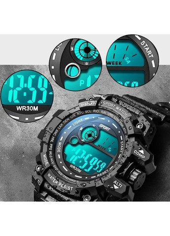 Чоловічий тактичний електронний годинник з LED підсвічуванням, секундоміром і будильником, полімерний ремінець No Brand (365280064)