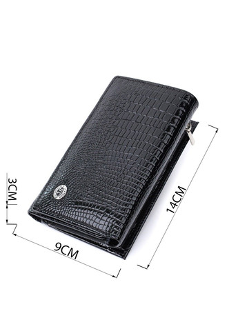 Женский кошелек в три сложения из лакированной фактурной натуральной кожи 22707 Черный st leather (298111857)
