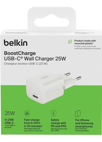 Зарядное устройство сетевое 25Вт USB-С PD PPS, белый Belkin (365749136)