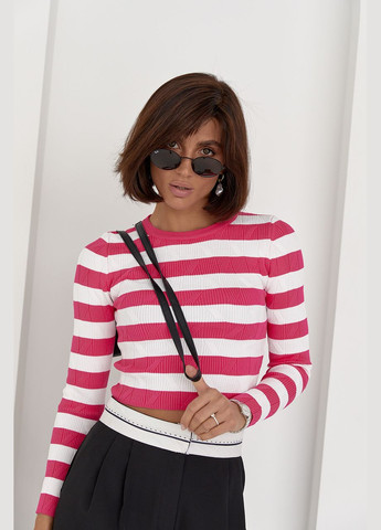 Фуксиновий (колору Фукія) демісезонний приталений джемпер у яскраву смужку - фуксія Lurex