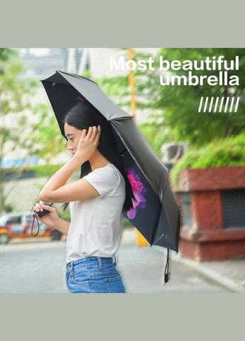 Фиолетовый женский зонт полуавтомат wt-u3 с фиолетовым цветком черный WK маленький (340935555)