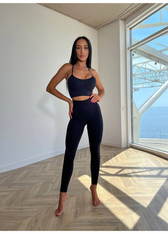 Фітнес костюм жіночий ПУШ АП / Жіночий спортивний комплект чорний топ і лосини / Безшовний фітнес костюм жіночий No Brand (367102198)