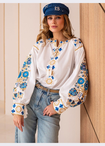 Біла біла блузка з вишивкою і зав'язками Dressa візерунок однотонний вільна бавовна (323185191)