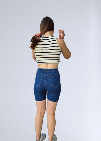 Шорти жіночі джинсові однотонні стрейчові Сині No Brand (369716473)