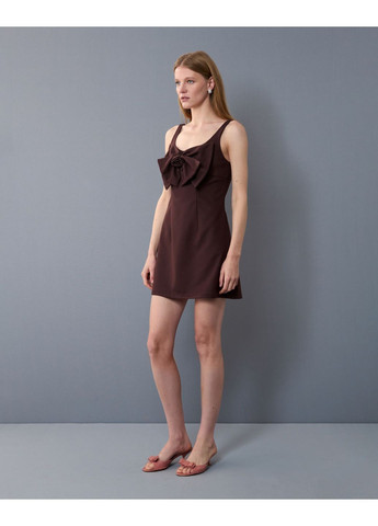 Коричневое мини платье с бантом шоколадное JUL