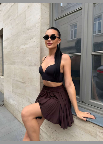 Коричневая вечерний, кэжуал, повседневная, откровенный, карнавальный, коктейльный однотонная короткая женская юбка мини с клиньями коричневая шоколадная No Brand