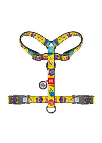 Шлея для собак Nylon анатомічна H-подібна з QR-паспортом "Мохнаті монстри" пластиковий фастекс, M (344-4050) WAUDOG Nylon анатомічна H-подібна з QR-паспортом "Мохнаті (366698281)