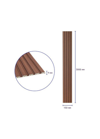 Рейка декоративна WPC стінова 3000х150х9мм Капучино SW-00001868 Sticker Wall (330018302)