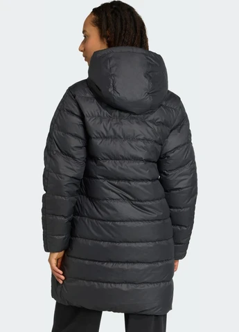 Черная демисезонная пуховая парка essentials climawarm 3-stripes adidas