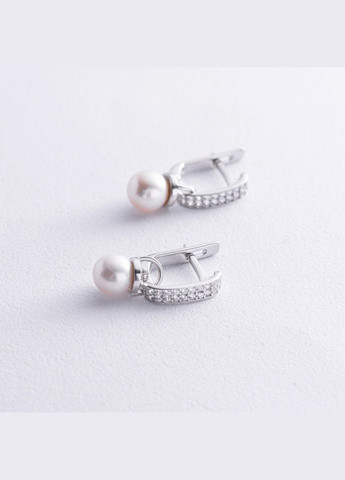 Срібні сережки з перлами і фіанітами 90200333 Oniks (276969718)