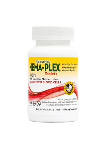 Вітаміни та мінерали Hema-Plex, 60 таблеток Natures Plus (294926499)