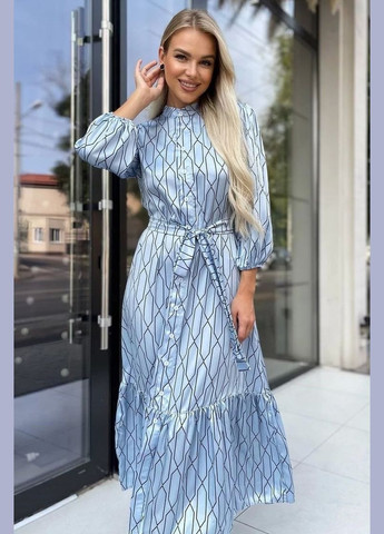 Блакитна повсякденний сукня жіноча блакитного кольору сукня-сорочка Let's Shop з абстрактним візерунком