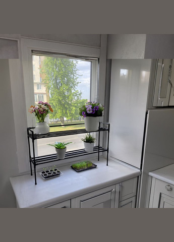 Двух уровневая подставка для цветов на подоконник Lucia Black 2 level. Полочки для рассады, горшков и зелени Broody (300778451)