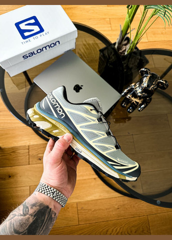 Синие демисезонные кроссовки мужские salomon xt-6 adv dover grey beige gore-tex | саломон хт-6 синие No Brand