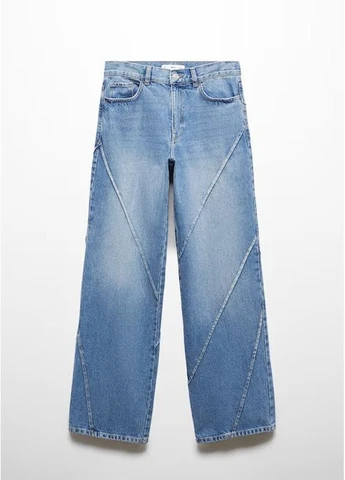 Джинсы wide leg с декоративными швами широкие ровные прямые синие вайд лег Mango - (387569587)