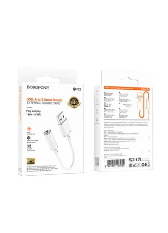 Переходник внешняя звуковая карта USB-A на 3.5 Белый (6941991117022) Borofone BV22 Lemon (372686718)