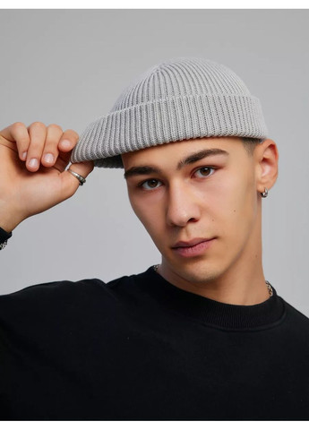 Унисекс шапка мини-бини с отворотом двойная вязка, универсальный размер STD (366343565)