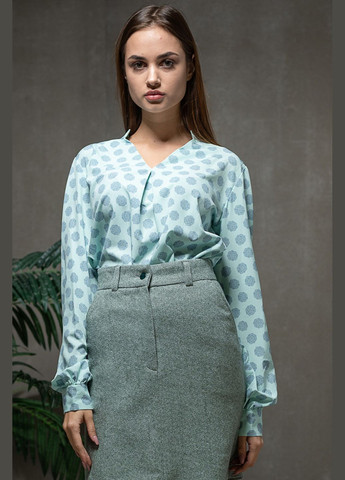 Бірюзова жіноча блуза з квітковим малюнком і защипами (ll170316942) LadyLike