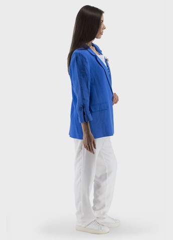 Синий женский женский льняной приталенный пиджак с брошью (, ), 33333 Mare Sole однотонный - летний