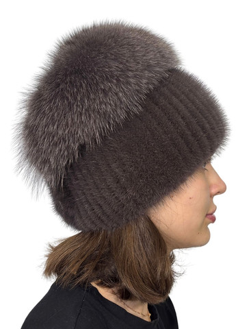 Женская норковая шапка на вязаной основе с помпоном из меха песца Меховой Стиль Перо (355802035)