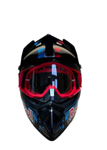 Мотошолом ендуро кросовий Helmet Red Bull + окуляри Profi Red прозоре скло No Brand (371921010)
