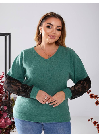 Зелений демісезонний светр жіночий з мереживом Style Point