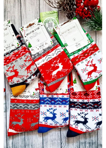 Синие носки теплые с новогодним принтом sfv95 Aura.Via (351892478)