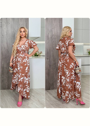 Світло-коричнева актуальна та модна сукня з легкої тканини на запах Україна