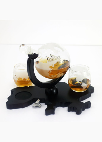 Набір "Україна" для віскі скляний глобус та 2 склянки на дерев'яній підставці - Подарунок для чоловіка (GP240028) Гранд Презент (302254511)