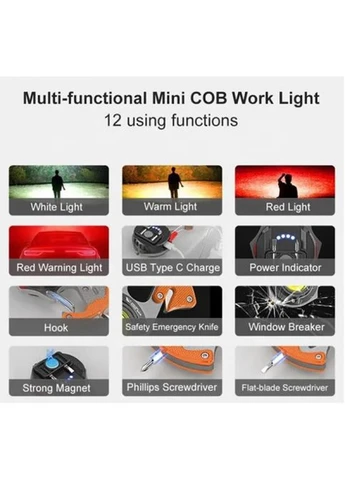 Фонарь W5143-COB (white+yellow+red), multitool, Li-Ion аккум., магнит, карабин, отвертка, ЗУ Type-C No Brand (402257972)