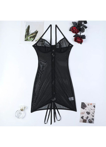 Черное откровенный соблазнительное платье-пеньюар steysha со шнуровкой на спине красного цвета платье-майка No Brand однотонное